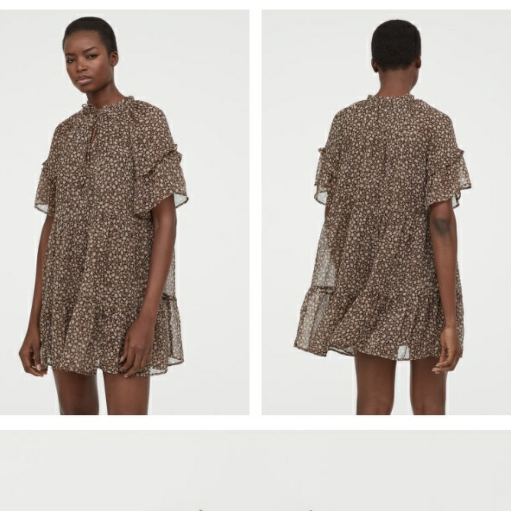 H&M Brown Chiffon Mini Dress